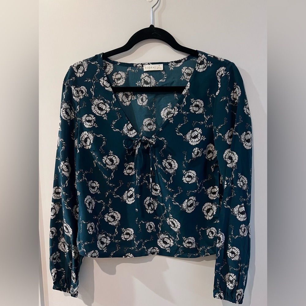 Kookai Teal Floral Silk Blouse